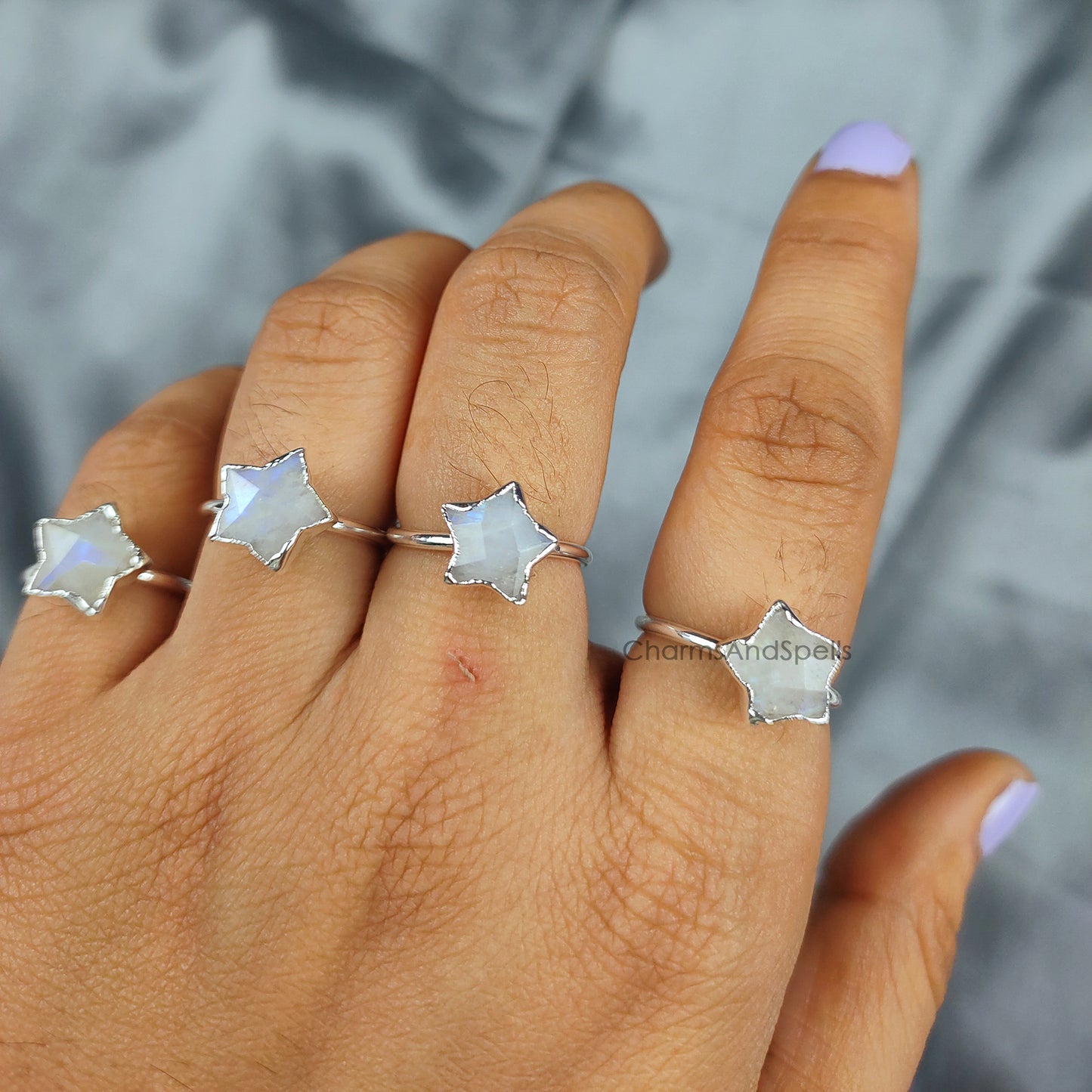 Natural Moonstone Electroplated Ring, Handmade Gemstone Ring, Statement Star Stone Ring, Hippie Bohemian Ring, June Birthstone, Gift For MOM