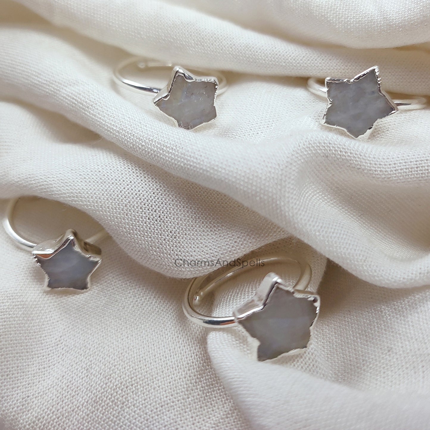 Natural Moonstone Electroplated Ring, Handmade Gemstone Ring, Statement Star Stone Ring, Hippie Bohemian Ring, June Birthstone, Gift For MOM