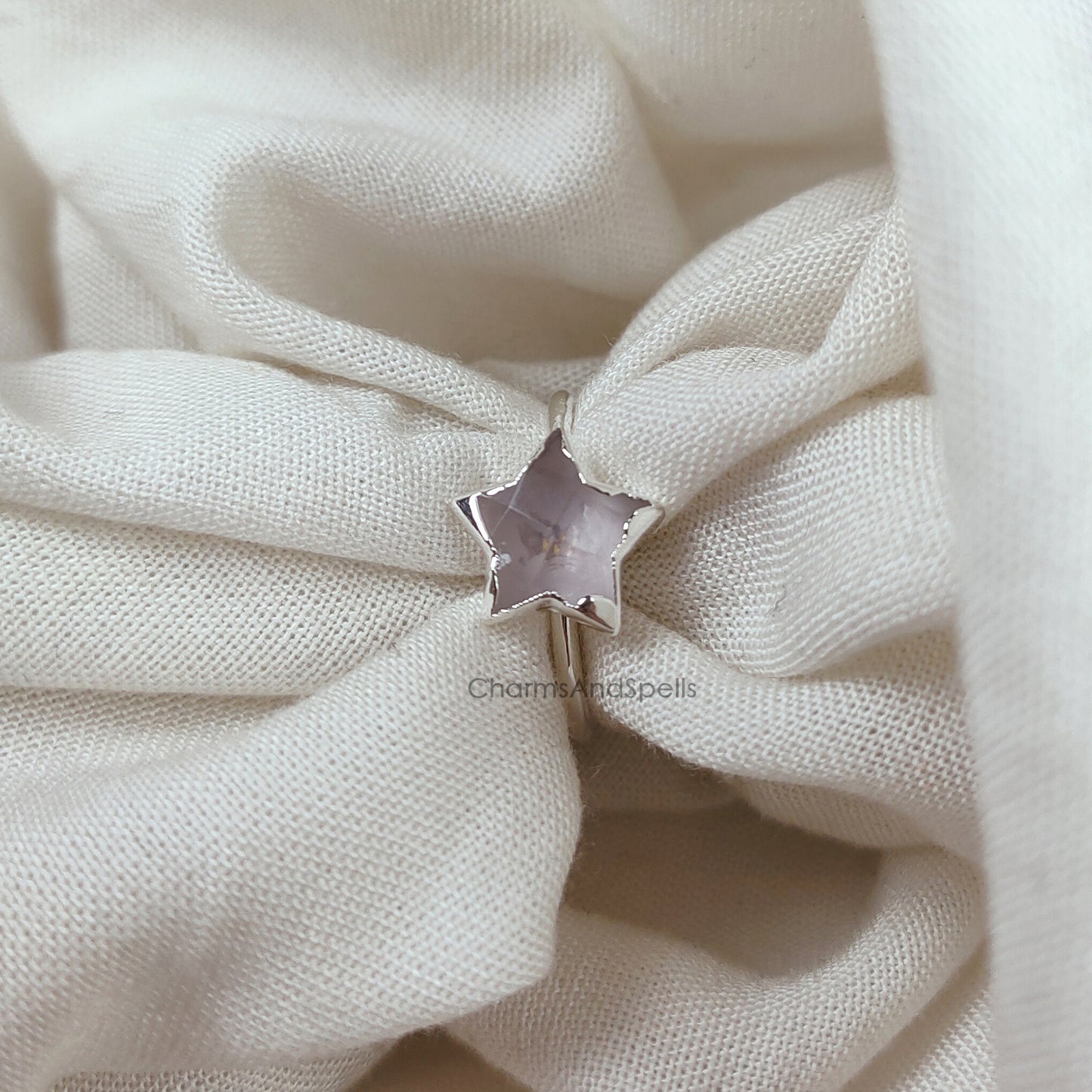 Natural Rose Quartz Ring, Pink Rose Quartz Ring, Electroplated Rose quartz Ring, Handmade Star Shape Pink Rose Quartz Rings, Women Jewelry