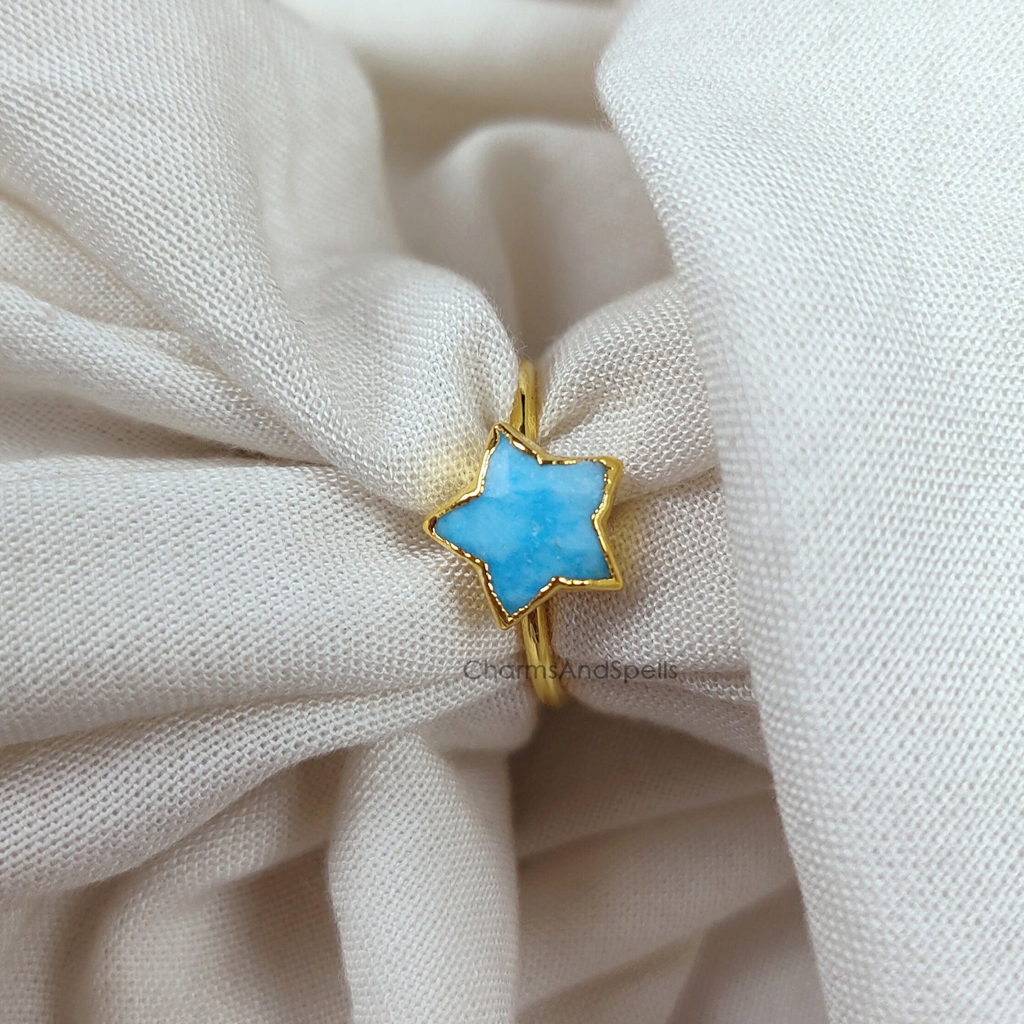 Turquoise Ring, Birthstone Jewelry, Blue Stone Ring, Electroplated Ring, Woman Jewelry, Star Shape Ring, Bridesmaid Gift, Mother Day Gift