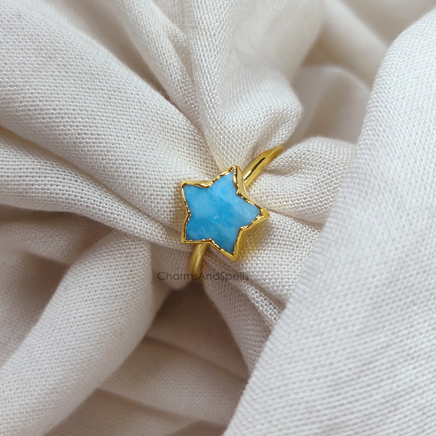 Turquoise Ring, Birthstone Jewelry, Blue Stone Ring, Electroplated Ring, Woman Jewelry, Star Shape Ring, Bridesmaid Gift, Mother Day Gift