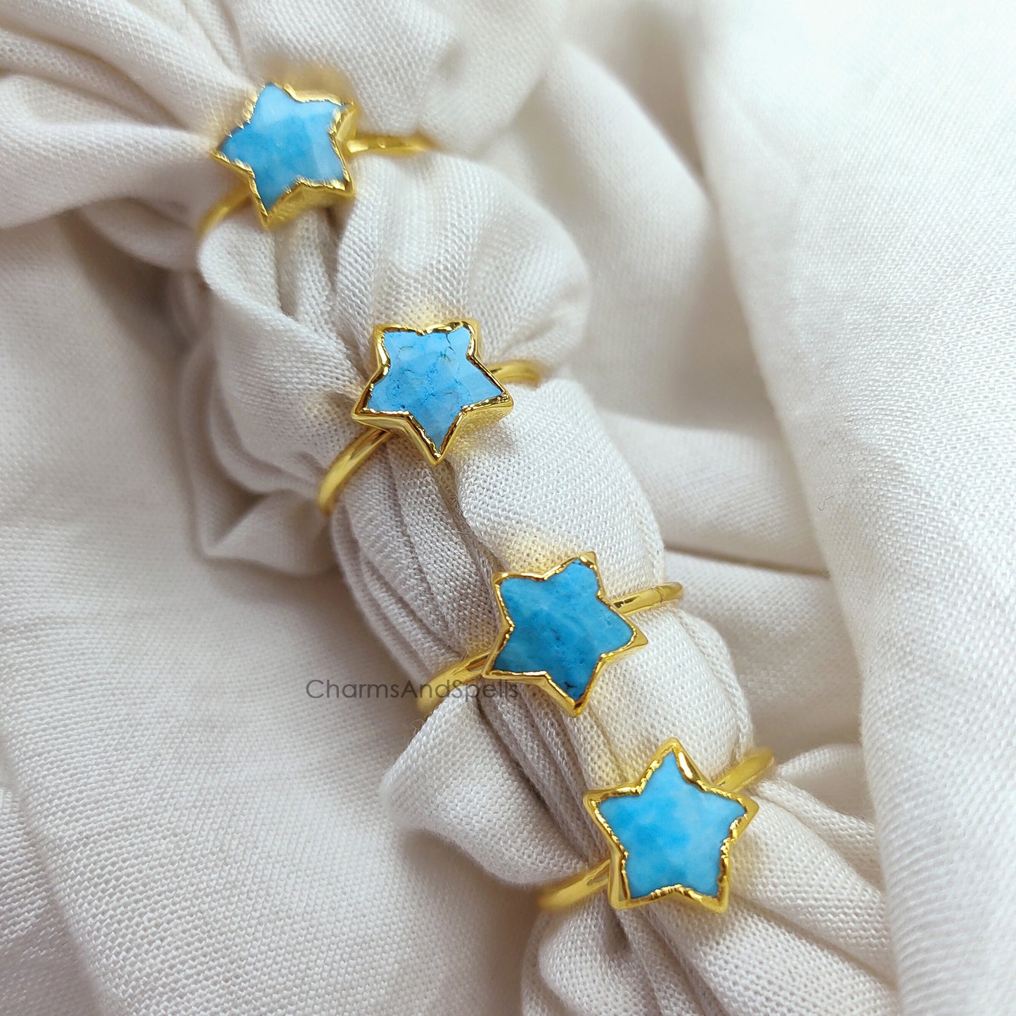 Turquoise Ring, Birthstone Jewelry, Blue Stone Ring, Electroplated Ring, Woman Jewelry, Star Shape Ring, Bridesmaid Gift, Mother Day Gift