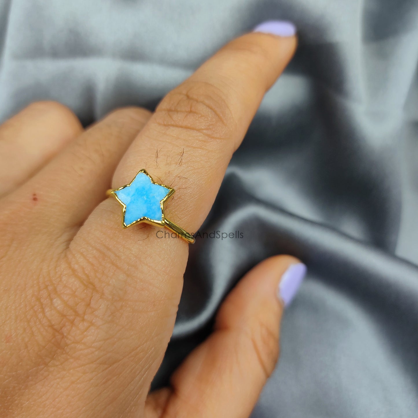 Turquoise Ring, Birthstone Jewelry, Blue Stone Ring, Electroplated Ring, Woman Jewelry, Star Shape Ring, Bridesmaid Gift, Mother Day Gift