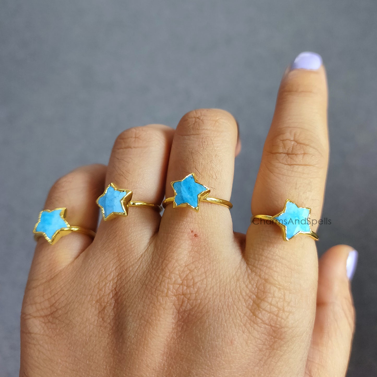 Turquoise Ring, Birthstone Jewelry, Blue Stone Ring, Electroplated Ring, Woman Jewelry, Star Shape Ring, Bridesmaid Gift, Mother Day Gift