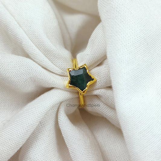 Natural Green Emerald Ring, Bohemian Ring, May Birthstone Jewelry, Emerald Electroplated Ring, Engagement Ring, Gift For Her, Gift Idea