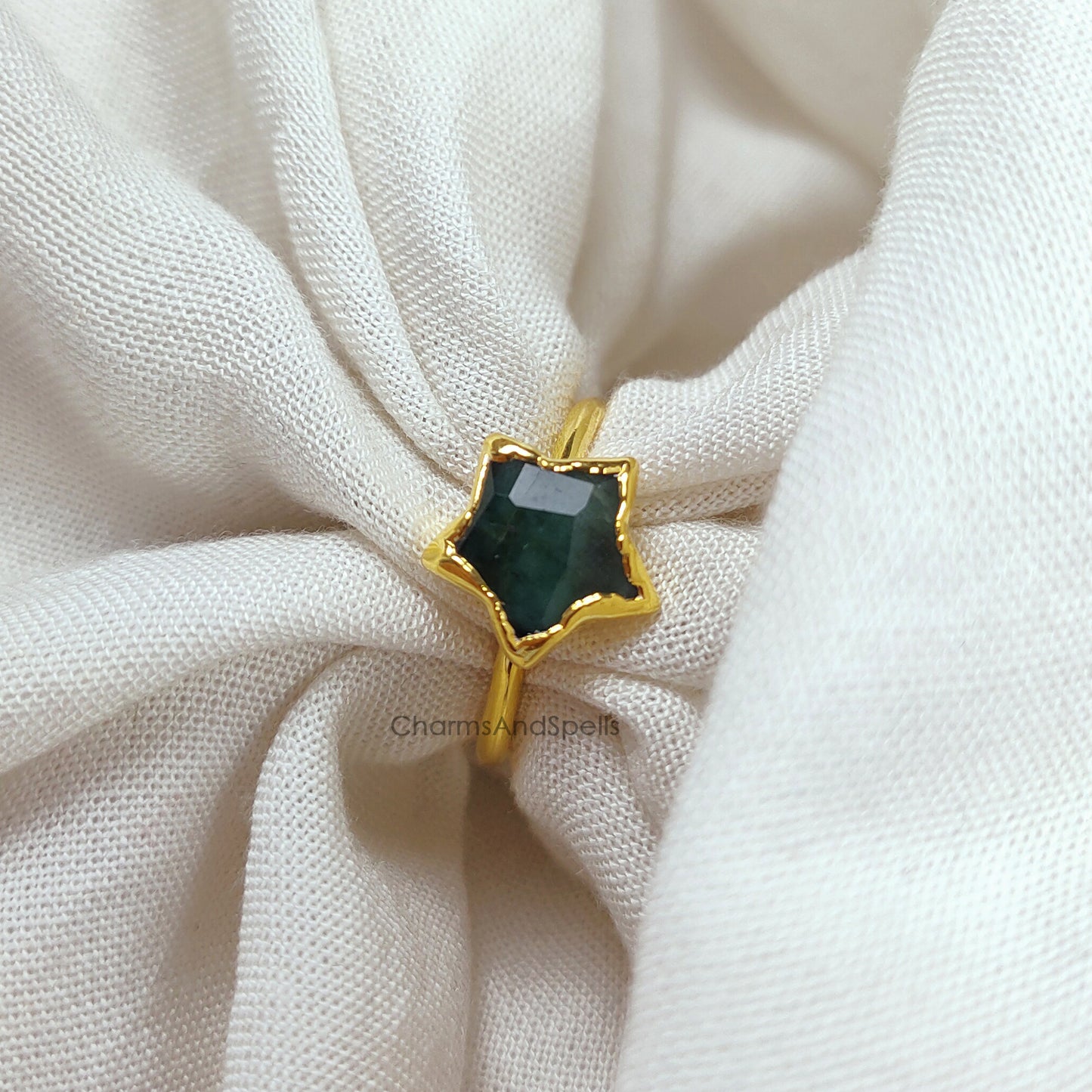 Natural Green Emerald Ring, Bohemian Ring, May Birthstone Jewelry, Emerald Electroplated Ring, Engagement Ring, Gift For Her, Gift Idea