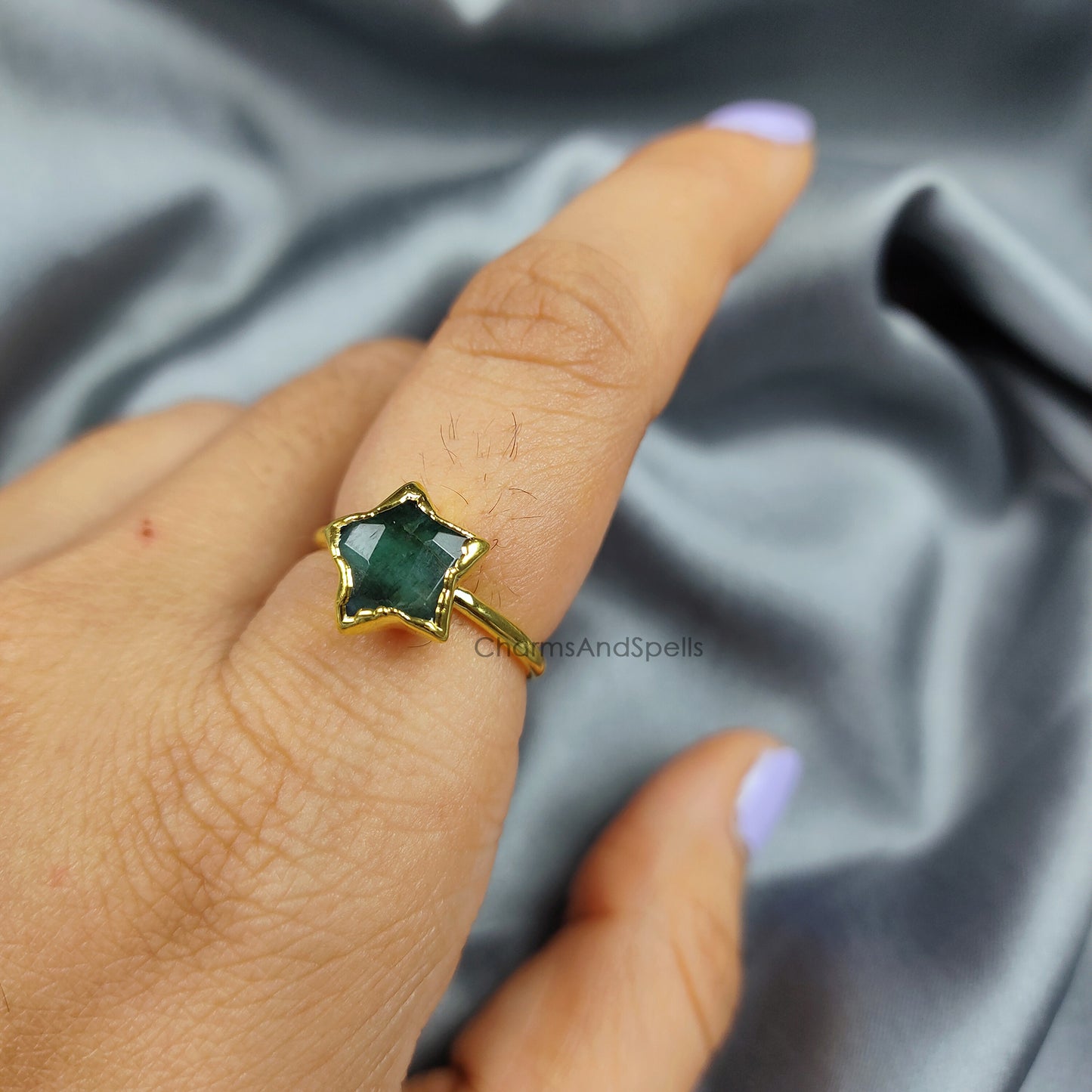 Natural Green Emerald Ring, Bohemian Ring, May Birthstone Jewelry, Emerald Electroplated Ring, Engagement Ring, Gift For Her, Gift Idea