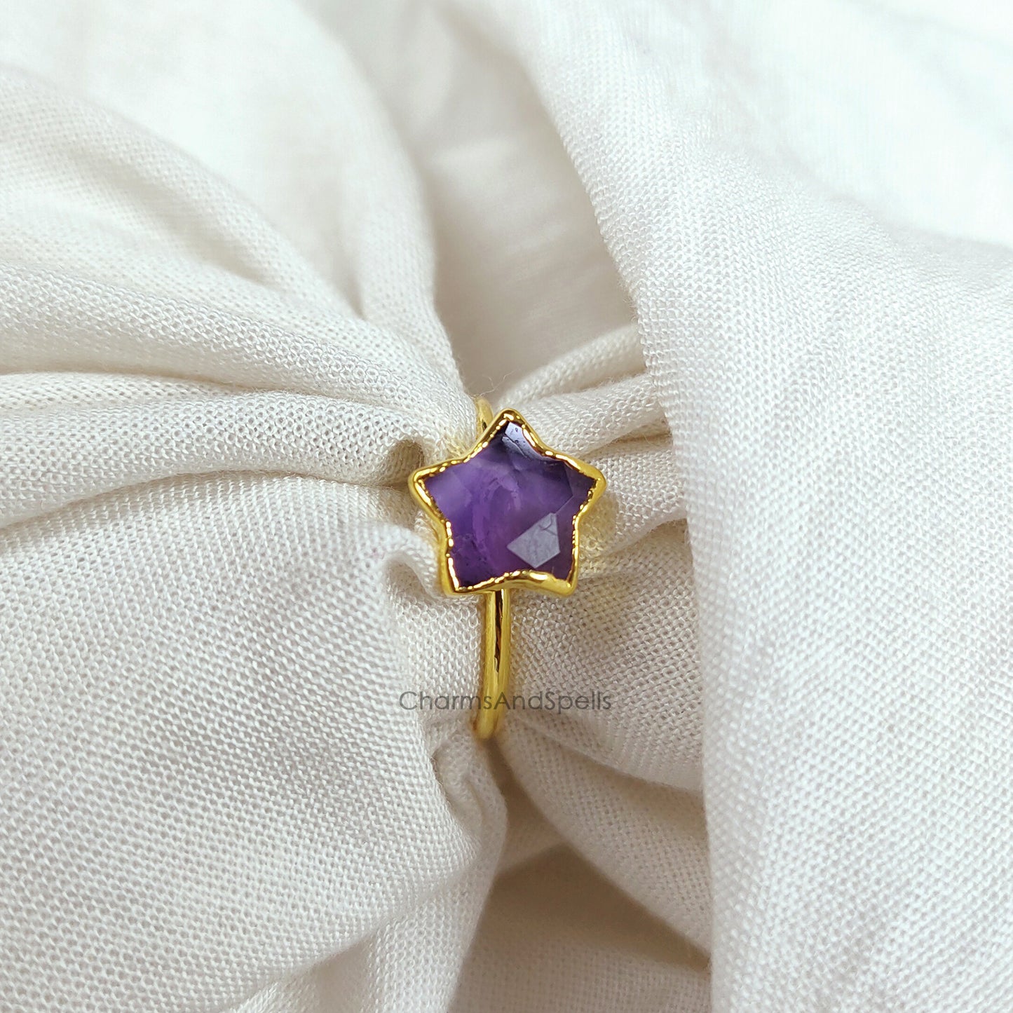 Purple Amethyst Ring, Electroplated Ring, February Birthstone Ring, Dainty Natural Gemstone Jewelry, Anniversary Ring, Gift For Her, Gift