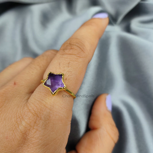 Purple Amethyst Ring, Electroplated Ring, February Birthstone Ring, Dainty Natural Gemstone Jewelry, Anniversary Ring, Gift For Her, Gift