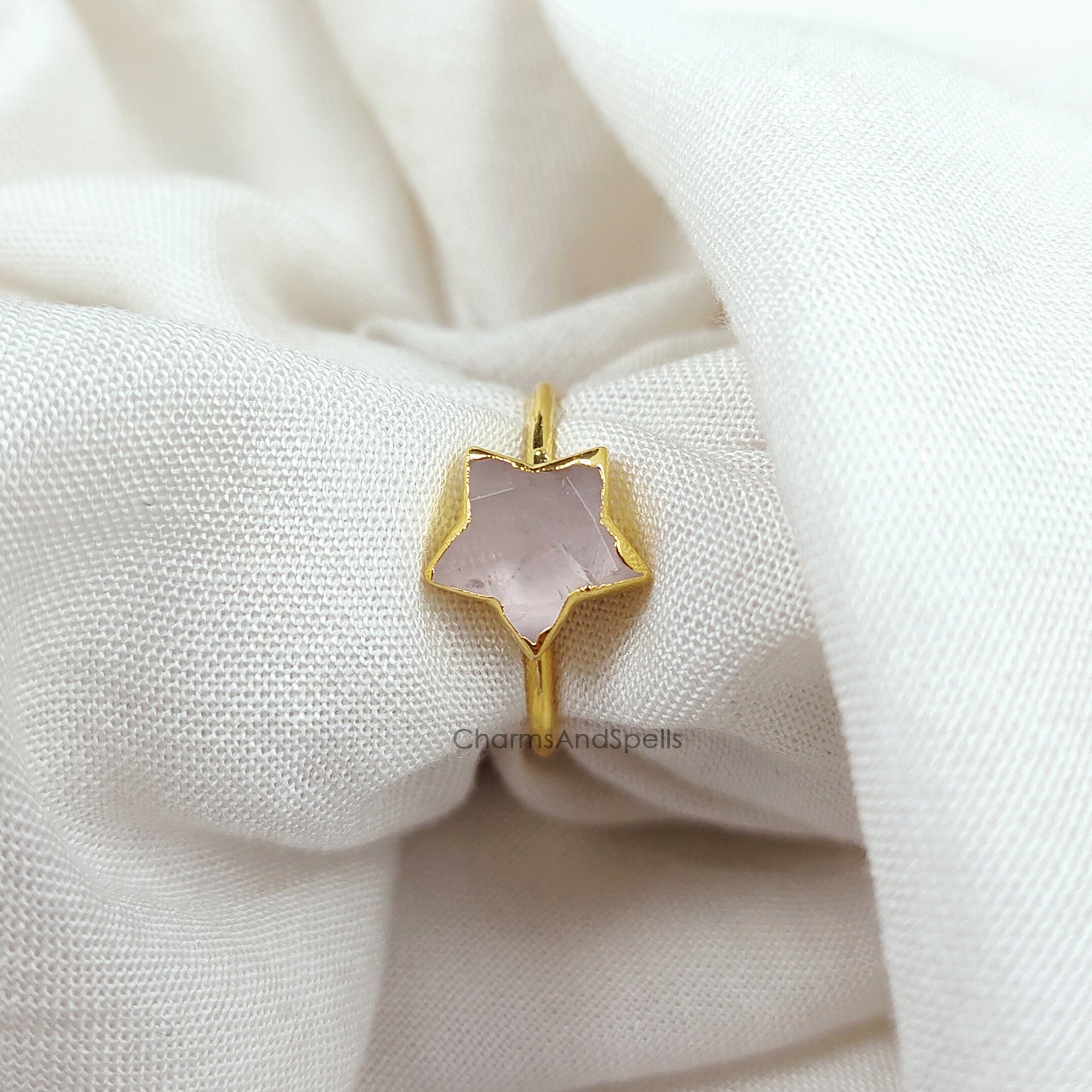 Natural Rose Quartz Ring, Handmade Jewelry, Self Love Stone Ring, Heling Crystal Jewelry, Electroplating Ring, Gift For Her, Gift Idea