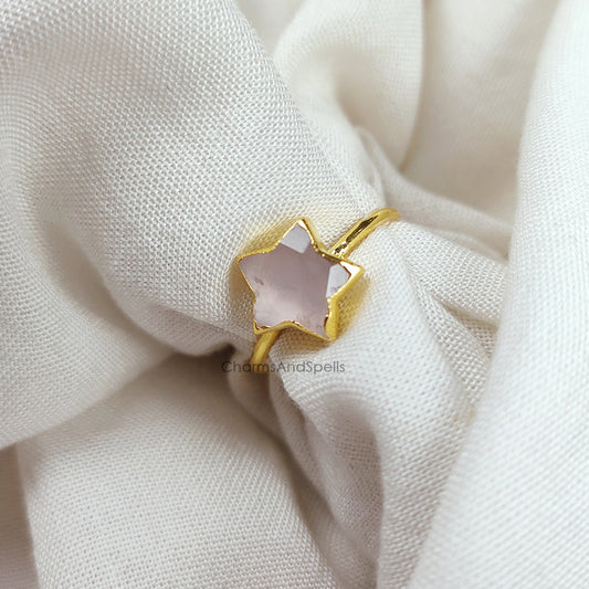 Natural Rose Quartz Ring, Handmade Jewelry, Self Love Stone Ring, Heling Crystal Jewelry, Electroplating Ring, Gift For Her, Gift Idea