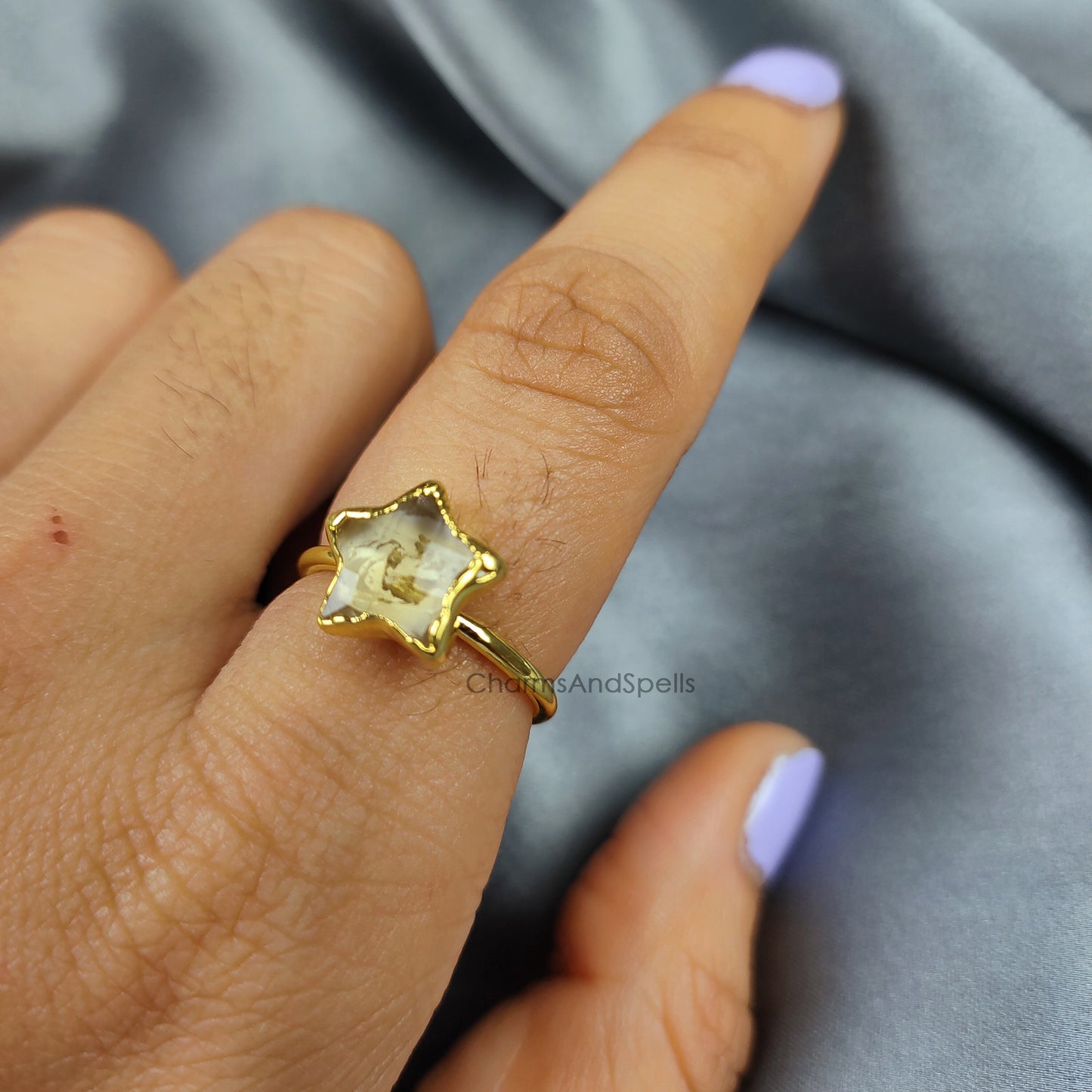 Natural Citrine Ring, Handmade Jewelry, Electroplated Ring, Star Shape Ring, November Birthstone Jewelry, Bridesmaid Gift, Mother Day Gift