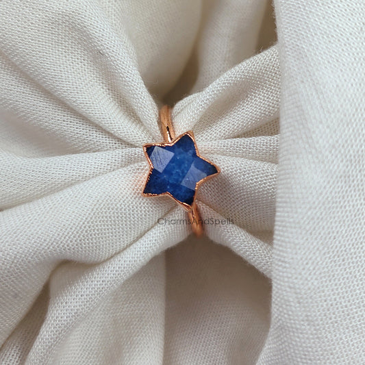 Natural Blue Sapphire Ring, Star Shape Ring, Electroplated Ring, Delicate Ring, Sapphire Engagement Ring, Handmade Jewelry, Gift For Her