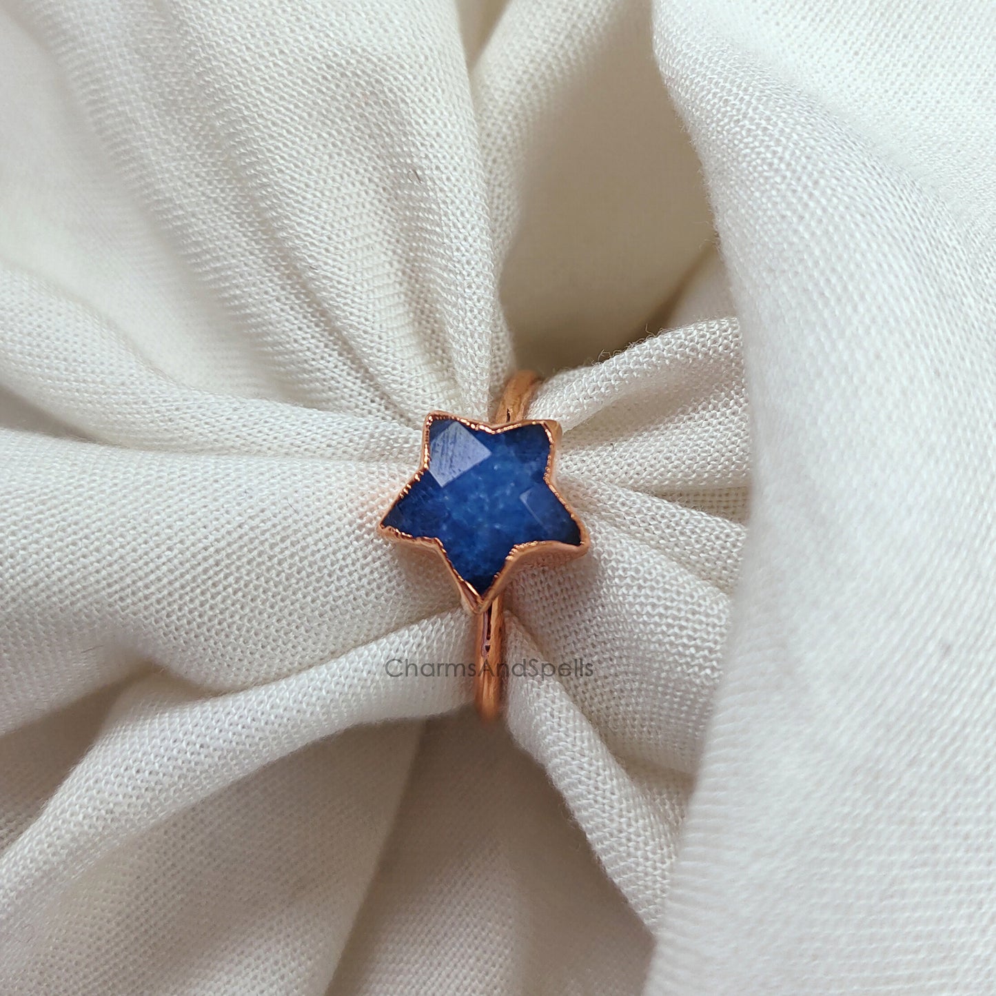 Natural Blue Sapphire Ring, Star Shape Ring, Electroplated Ring, Delicate Ring, Sapphire Engagement Ring, Handmade Jewelry, Gift For Her