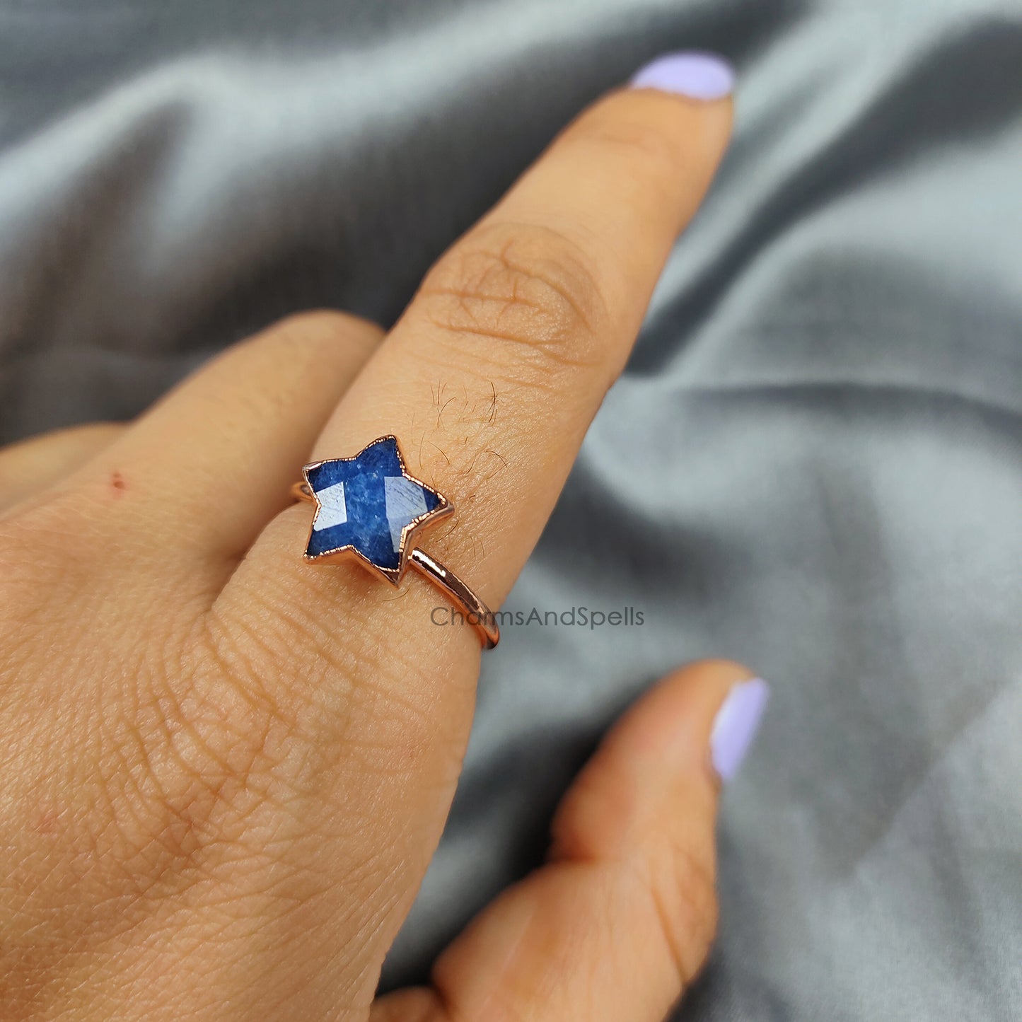 Natural Blue Sapphire Ring, Star Shape Ring, Electroplated Ring, Delicate Ring, Sapphire Engagement Ring, Handmade Jewelry, Gift For Her