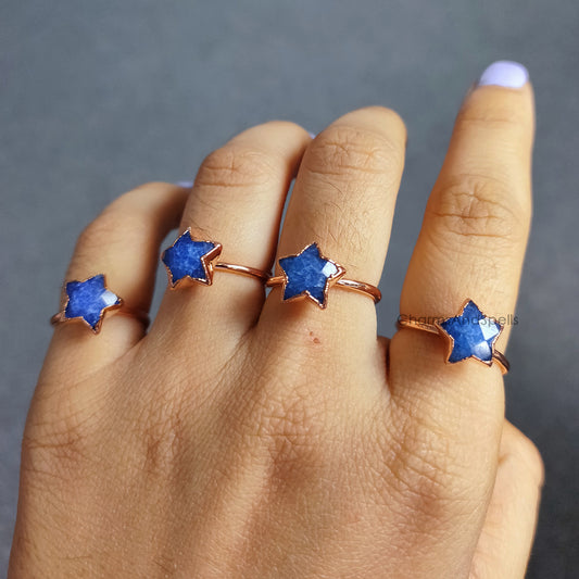 Natural Blue Sapphire Ring, Star Shape Ring, Electroplated Ring, Delicate Ring, Sapphire Engagement Ring, Handmade Jewelry, Gift For Her