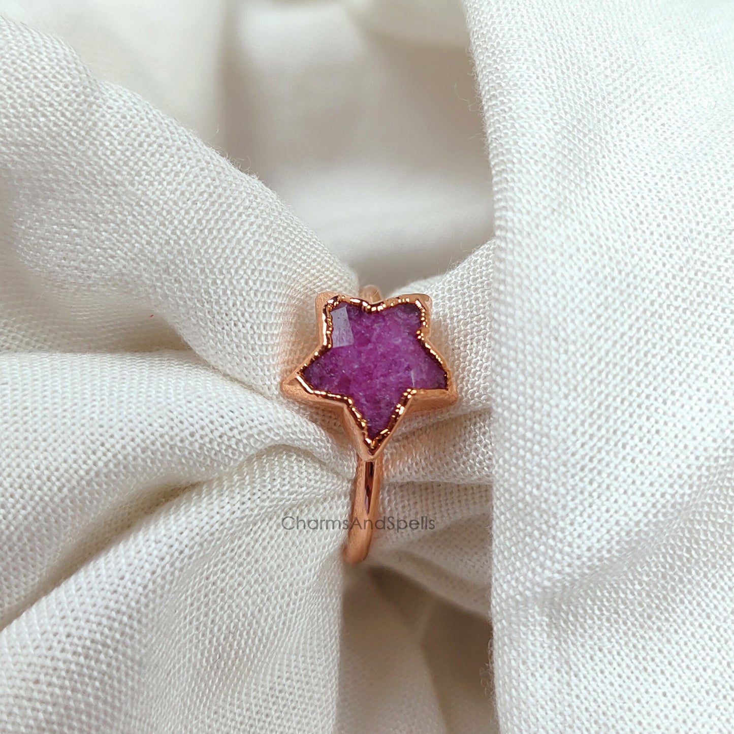 Pink Ruby Ring, Star Electroplated Ring, Handmade Jewelry, Natural Gemstone Ring, Promise Ring, Boho Jewelry, Statement Gift, Gift For Mom