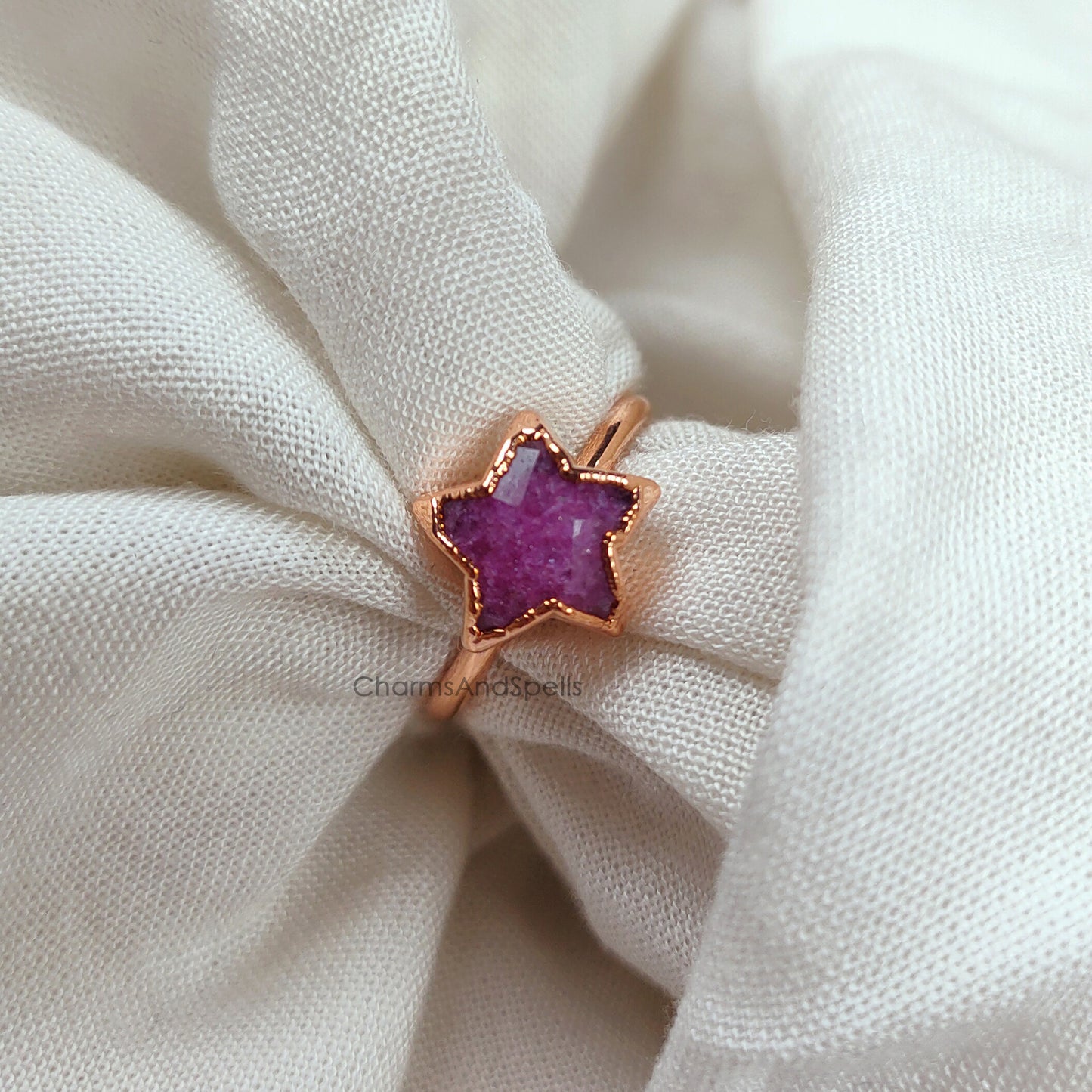 Pink Ruby Ring, Star Electroplated Ring, Handmade Jewelry, Natural Gemstone Ring, Promise Ring, Boho Jewelry, Statement Gift, Gift For Mom