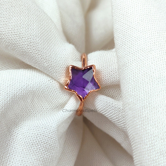 Amazing Amethyst Ring, Handmade Jewelry, Electroplated Ring, February Birthstone Jewelry, Natural Gemstone Ring, Gift for Girlfriend, Gift