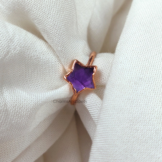 Amazing Amethyst Ring, Handmade Jewelry, Electroplated Ring, February Birthstone Jewelry, Natural Gemstone Ring, Gift for Girlfriend, Gift