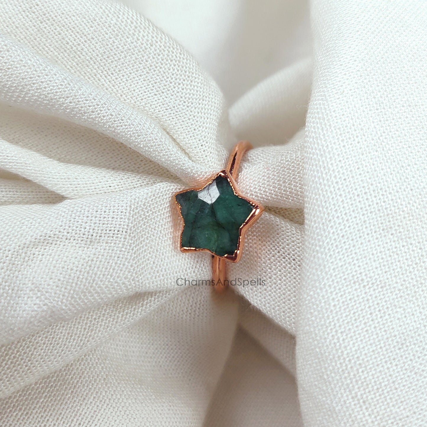 Natural Green Emerald Ring, Electroplate Ring, Minimalist Ring, May Birthstone Jewelry, Dainty Ring, Unique jewelry, Wedding Ring, Gift Idea