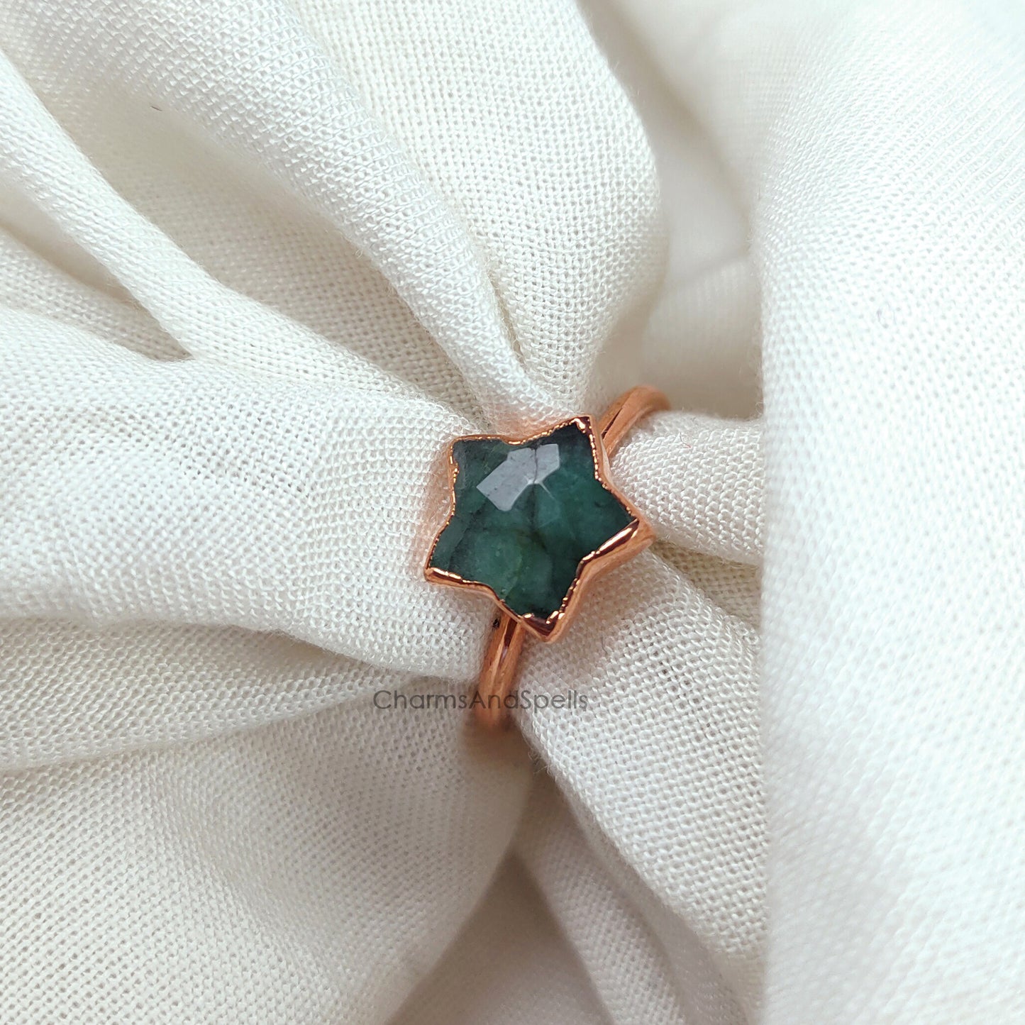 Natural Green Emerald Ring, Electroplate Ring, Minimalist Ring, May Birthstone Jewelry, Dainty Ring, Unique jewelry, Wedding Ring, Gift Idea