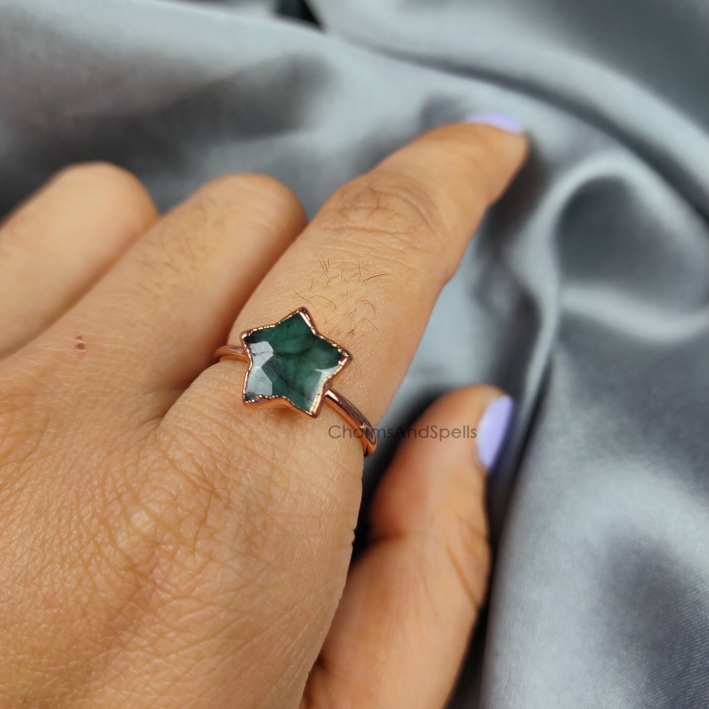 Natural Green Emerald Ring, Electroplate Ring, Minimalist Ring, May Birthstone Jewelry, Dainty Ring, Unique jewelry, Wedding Ring, Gift Idea