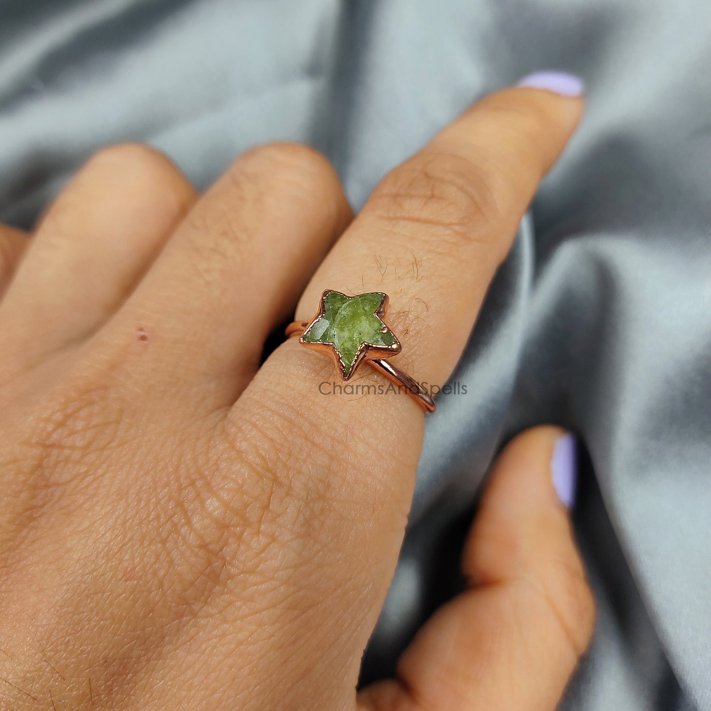 Green Vessonite Ring, Electroplated Ring, Promise Ring, Dainty Jewelry, Natural Gemstone Ring, Purpose Ring, Anniversary Ring, Gift For Her