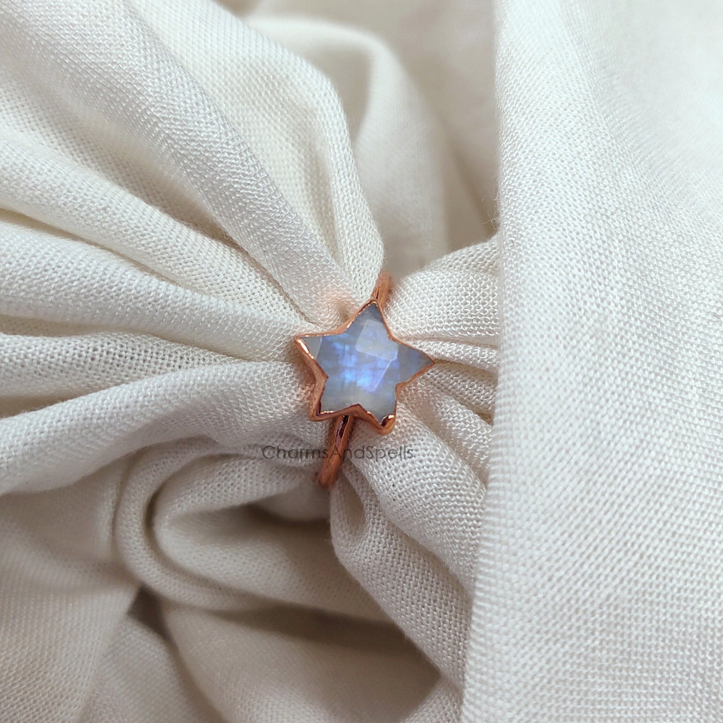 Natural Moonstone Ring, Handmade Gemstone Ring, Birthstone Jewelry, Electroplated Ring, Star Ring, Moonstone Jewelry, Wedding Gift, Gift