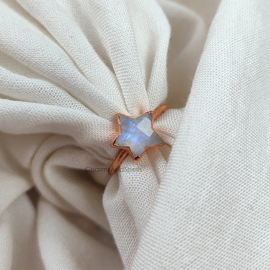 Natural Moonstone Ring, Handmade Gemstone Ring, Birthstone Jewelry, Electroplated Ring, Star Ring, Moonstone Jewelry, Wedding Gift, Gift