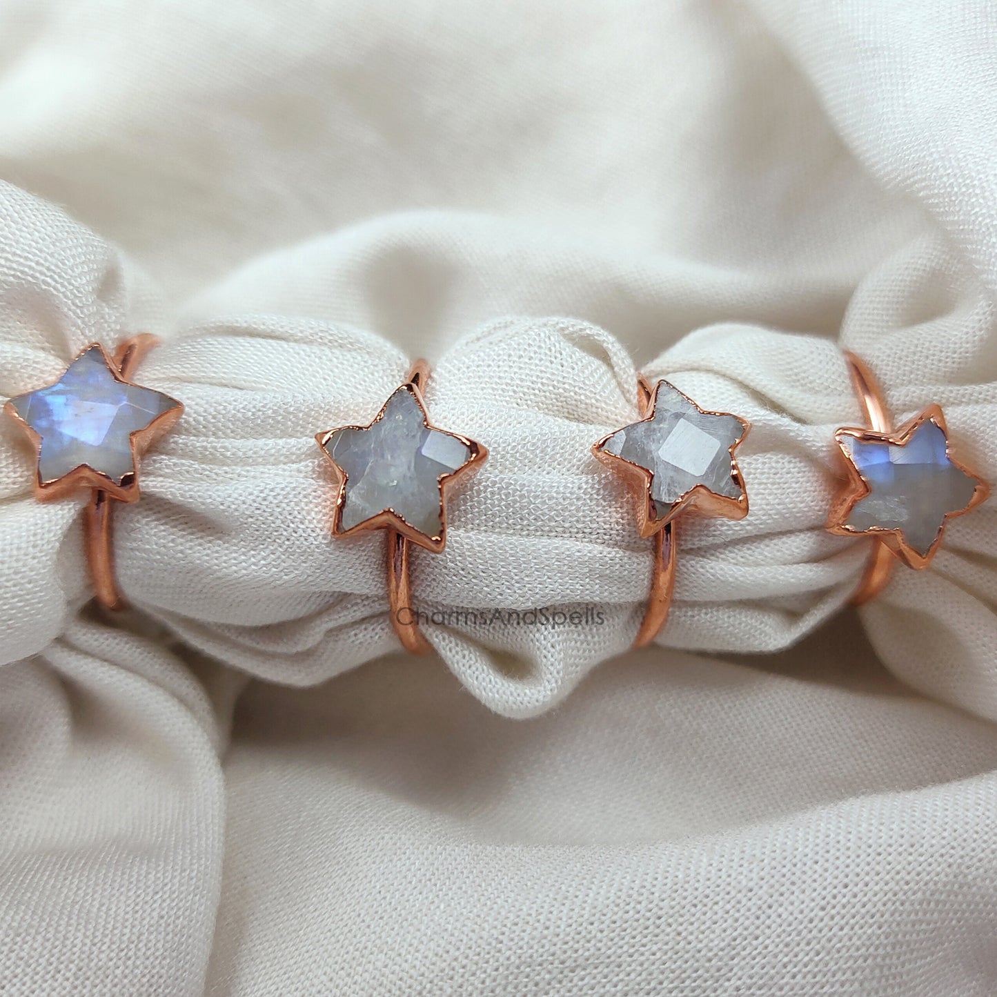 Natural Moonstone Ring, Handmade Gemstone Ring, Birthstone Jewelry, Electroplated Ring, Star Ring, Moonstone Jewelry, Wedding Gift, Gift