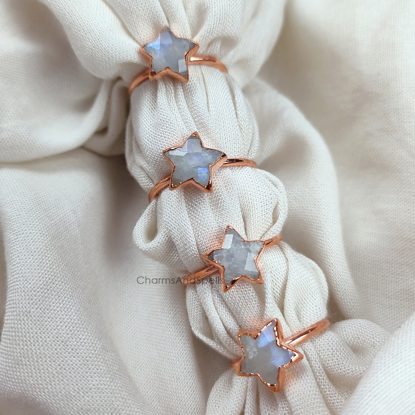 Natural Moonstone Ring, Handmade Gemstone Ring, Birthstone Jewelry, Electroplated Ring, Star Ring, Moonstone Jewelry, Wedding Gift, Gift