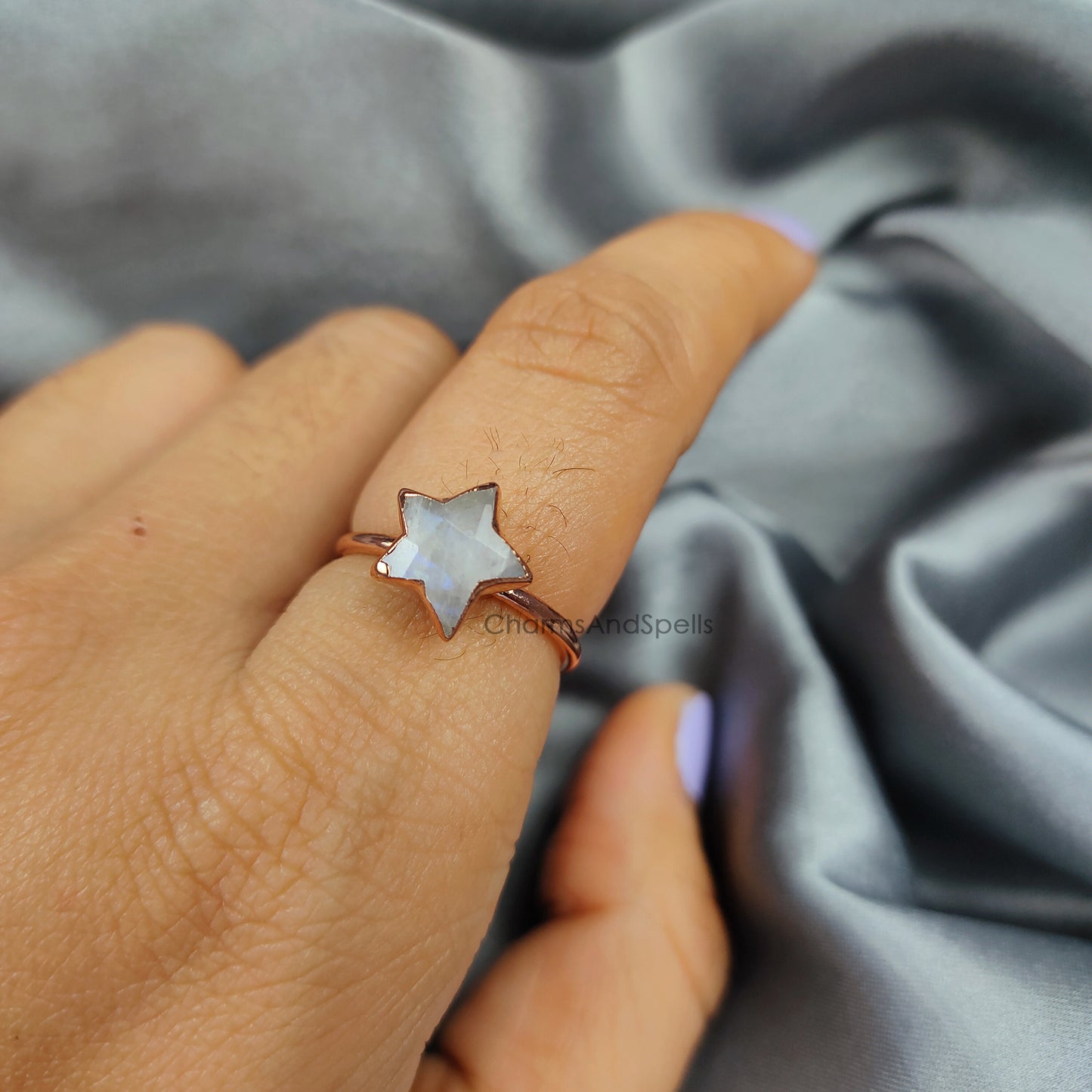 Natural Moonstone Ring, Handmade Gemstone Ring, Birthstone Jewelry, Electroplated Ring, Star Ring, Moonstone Jewelry, Wedding Gift, Gift