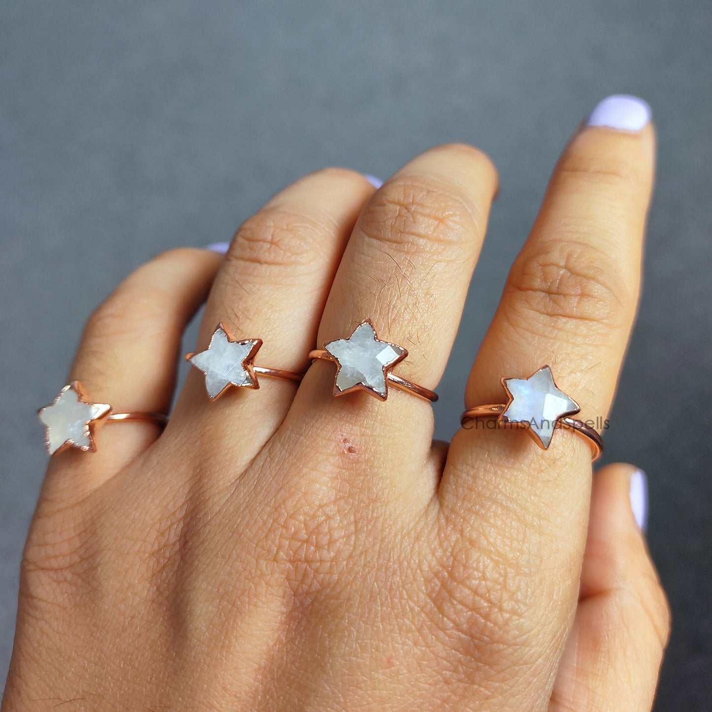 Natural Moonstone Ring, Handmade Gemstone Ring, Birthstone Jewelry, Electroplated Ring, Star Ring, Moonstone Jewelry, Wedding Gift, Gift