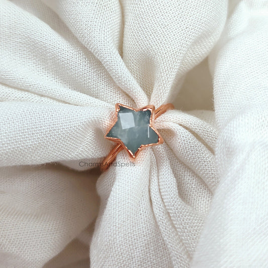 Genuine Aquamarine Ring, Boho Ring, Electroplated Ring, Handmade Stone Ring, March Birthstone Jewelry, Woman Ring, Mother Day Gift, Gift