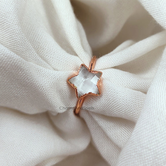 Clear Crystal Quartz Ring, Crystal Jewelry, Electroplated Ring, Handmade Gemstone Ring, Healing Quartz, Promise Ring, Wedding Gift, Gift