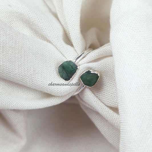 Natural Emerald Ring, Electroplated Ring, Handmade Jewelry, Boho Ring, Raw Emerald Ring, Engagement Ring, Gift For Wife, Birthday Gift Idea