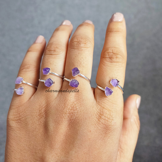 Natural Raw Amethyst Ring, February Birthstone Ring, Dainty Jewelry, Minimalist Ring, Amethyst Gemstone Jewelry, Bridesmaid gifts, Gift Idea