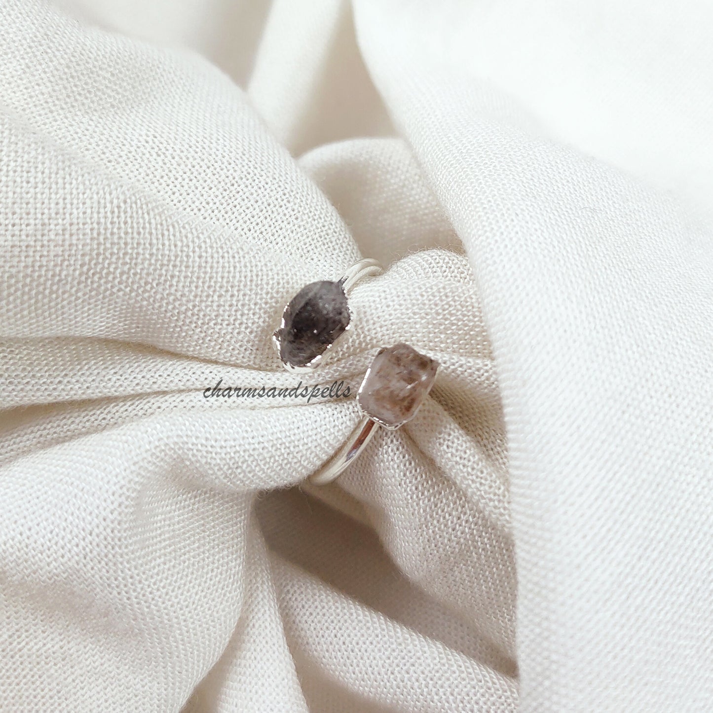 Natural Herkimer Diamond Ring, Healing Crystal Ring, Handmade Jewelry, Rough Herkimer Diamond Ring, April Birthstone, Delicate Dainty Ring