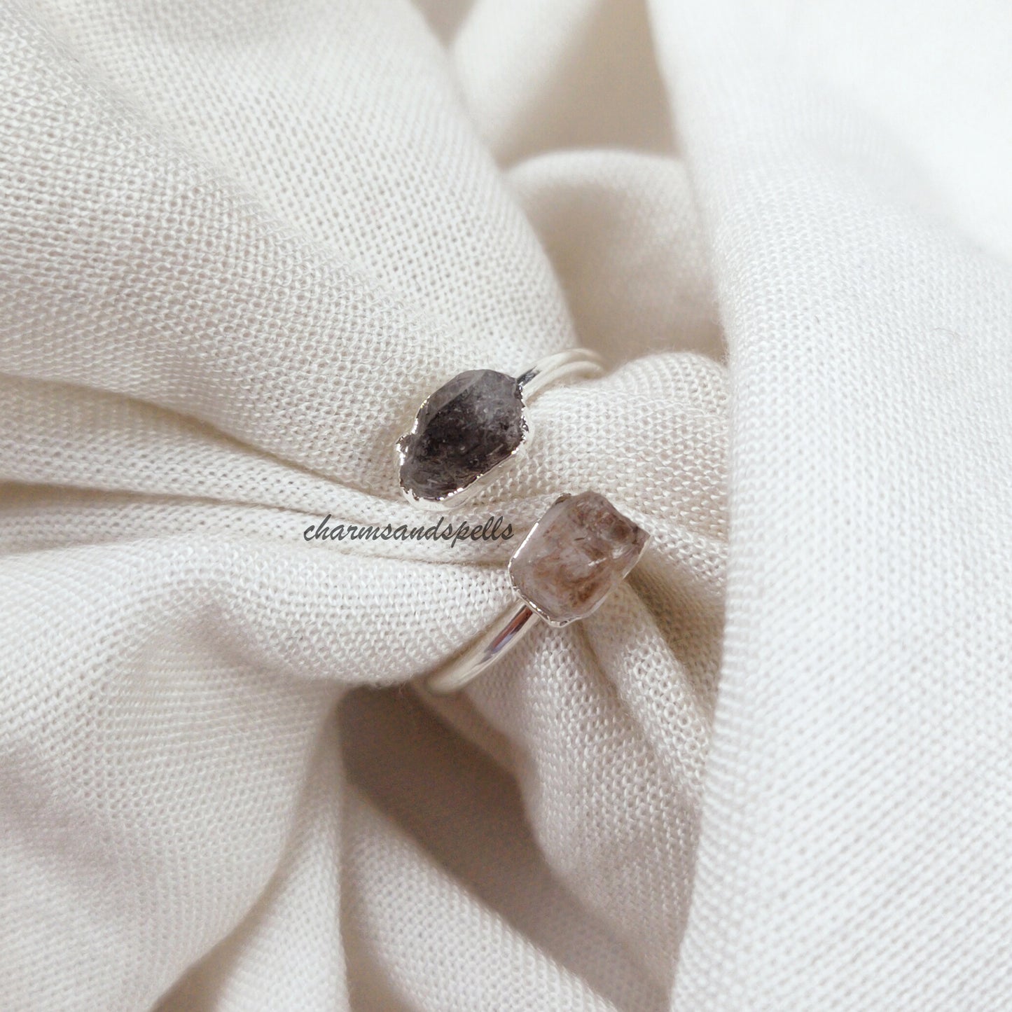 Natural Herkimer Diamond Ring, Healing Crystal Ring, Handmade Jewelry, Rough Herkimer Diamond Ring, April Birthstone, Delicate Dainty Ring