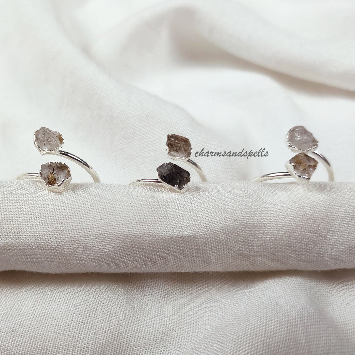 Natural Herkimer Diamond Ring, Healing Crystal Ring, Handmade Jewelry, Rough Herkimer Diamond Ring, April Birthstone, Delicate Dainty Ring