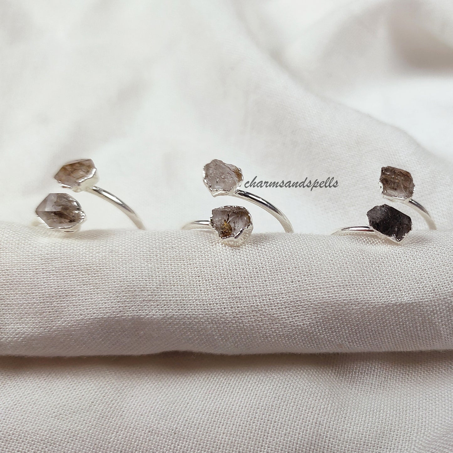 Natural Herkimer Diamond Ring, Healing Crystal Ring, Handmade Jewelry, Rough Herkimer Diamond Ring, April Birthstone, Delicate Dainty Ring