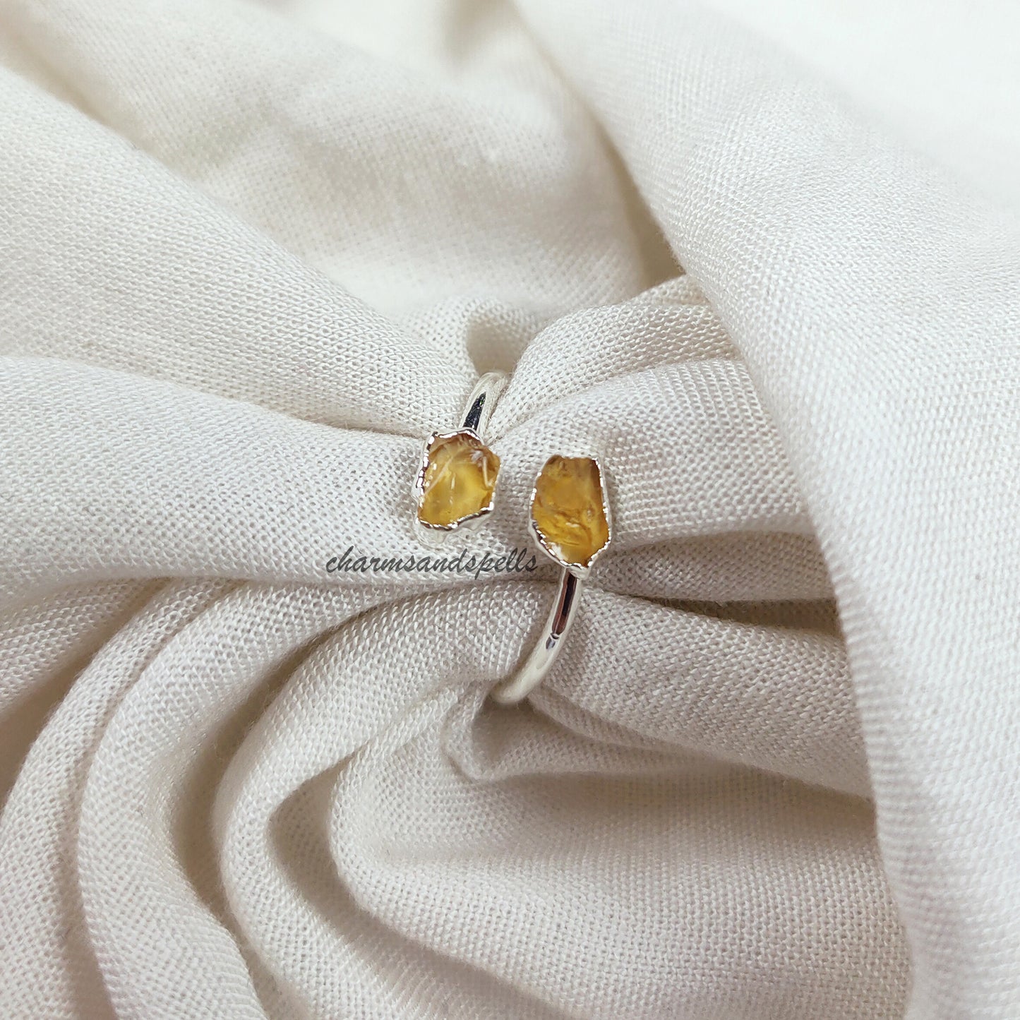 Raw Yellow Citrine Ring, Electroplated Ring, Healing Crystal Jewelry, Handmade Stone Ring, Boho Ring, Engagement Ring, Gift For Her, Gift