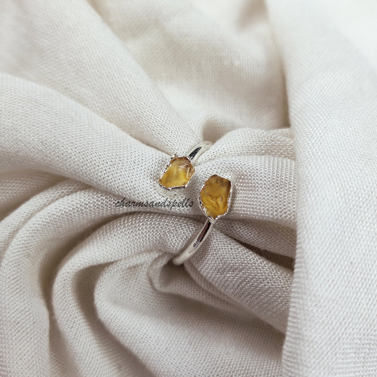 Raw Yellow Citrine Ring, Electroplated Ring, Healing Crystal Jewelry, Handmade Stone Ring, Boho Ring, Engagement Ring, Gift For Her, Gift