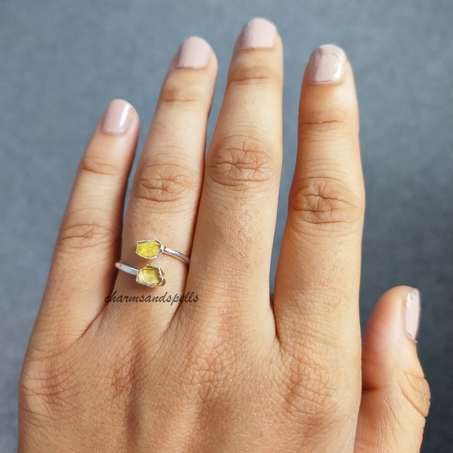 Raw Yellow Citrine Ring, Electroplated Ring, Healing Crystal Jewelry, Handmade Stone Ring, Boho Ring, Engagement Ring, Gift For Her, Gift