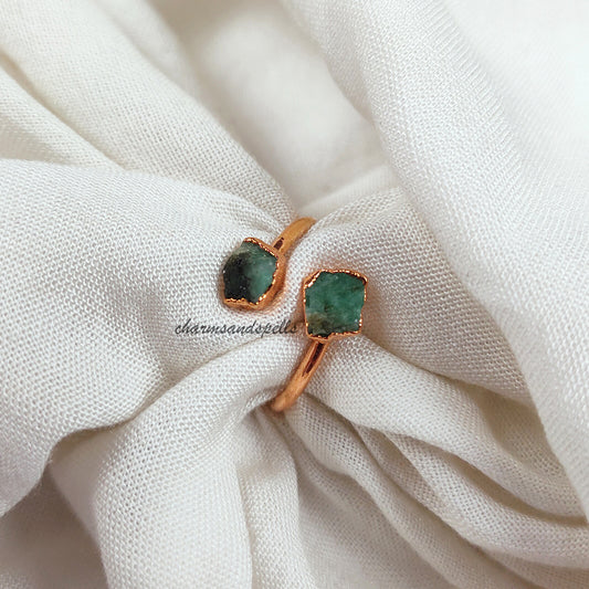 Rough Emerald Ring, Dainty Ring, Electroplated Ring, Handmade Stone Ring, Natural Emerald Gemstone Jewelry, Thanksgiving Gift, Gift For Her