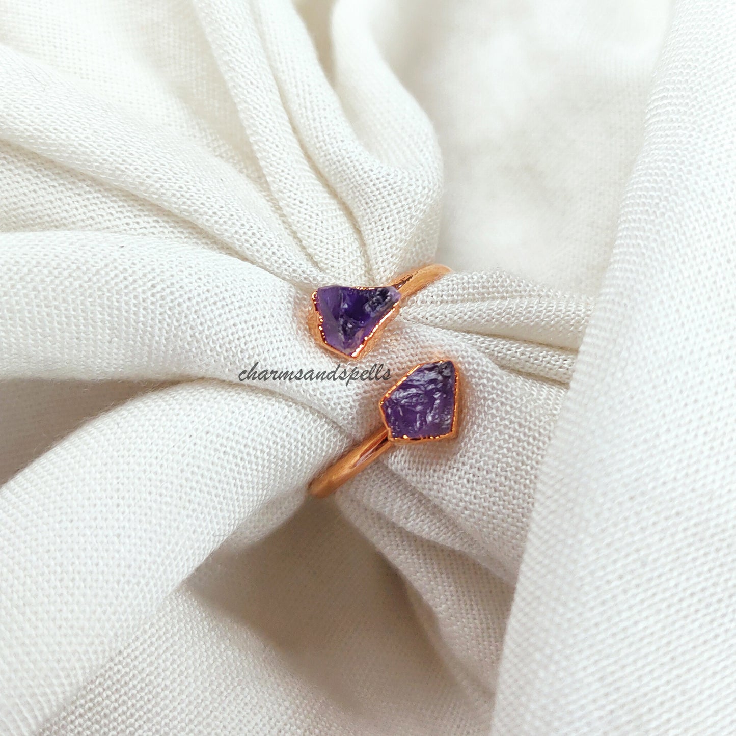 Natural Raw Amethyst Ring, Adjustable Ring, Purple Ring, Boho Jewelry, Healing Crystal Ring, Woman Jewelry, Handmade Jewelry, Gift For Her