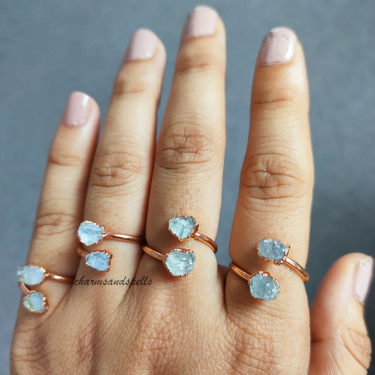 Natural Raw Aquamarine Ring, Birthstone Jewelry, March Birthstone Ring, Raw Crystal Ring, Dainty Jewelry, Unique Ring, Mother Day Gift, Gift