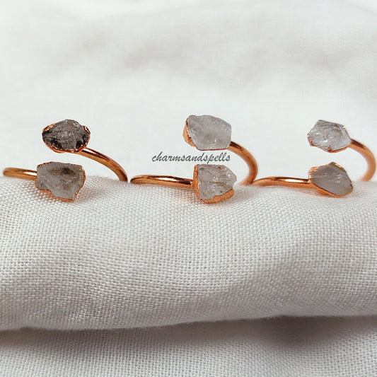 Herkimer Diamond Ring, Statement Ring, Adjustable Ring, Dainty Ring, Natural Gemstone Jewelry, Healing Chakras Ring, Wedding Gift, Gift idea