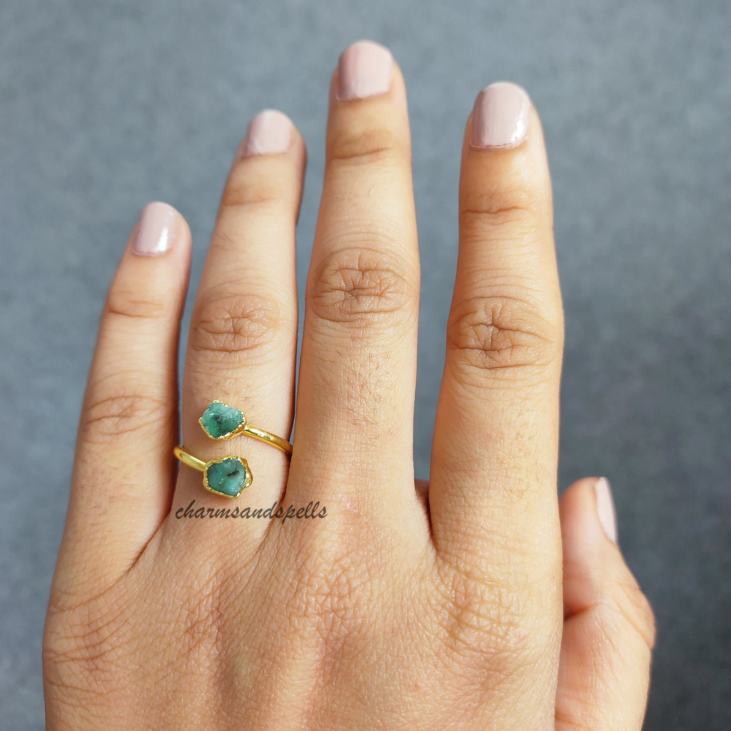 Raw Emerald Ring, Electroplated Ring, Dainty Jewelry, Natural Raw Emerald Ring, Green Gemstone, May Birthstone Jewelry, Wedding Gift, Gift